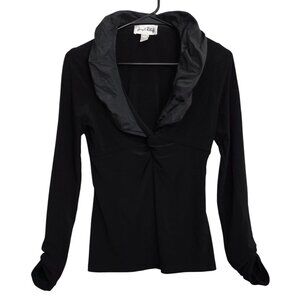 Joseph Ribkoff Black Folded Collar Solid Ruched Shirt Blouse Top 6